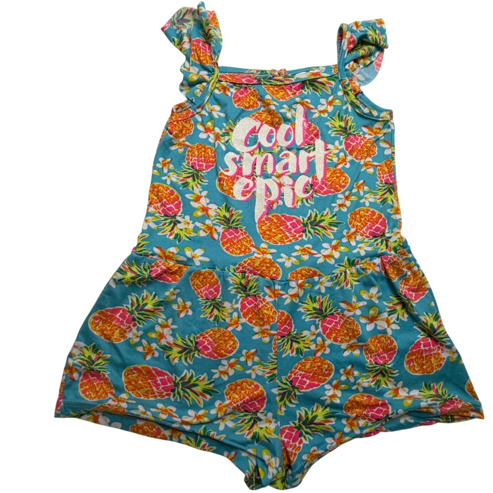 New Chic Toddler Girls Pineapple Print Romper Blue Flutter Sleeve 4T Cool Smart